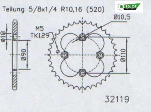 Kettenrad 42Z, f�r Triton mit 530er Teilung, f�r Motorradmotor Umbau